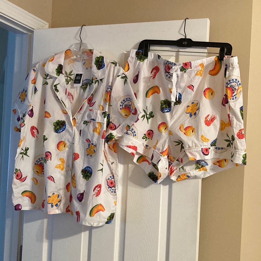 JCrew Factory woven top and shorts pajama set